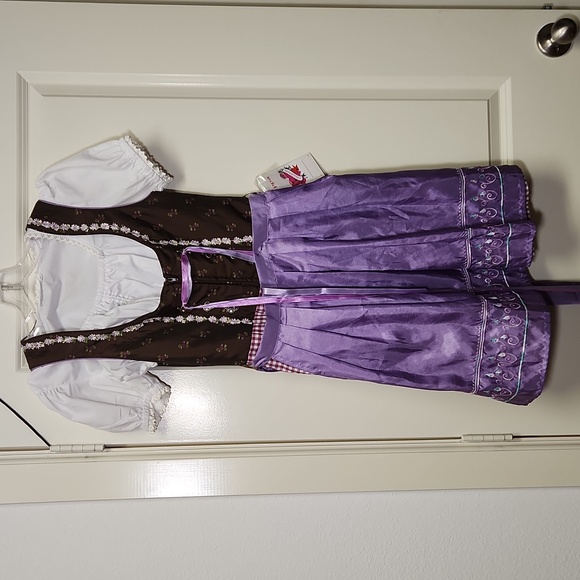 AUTHENTIC WOMEN'S GERMAN DIRNDL DRESS PURPLE/BROWN OKTOBERFEST - Picture 1 of 9
